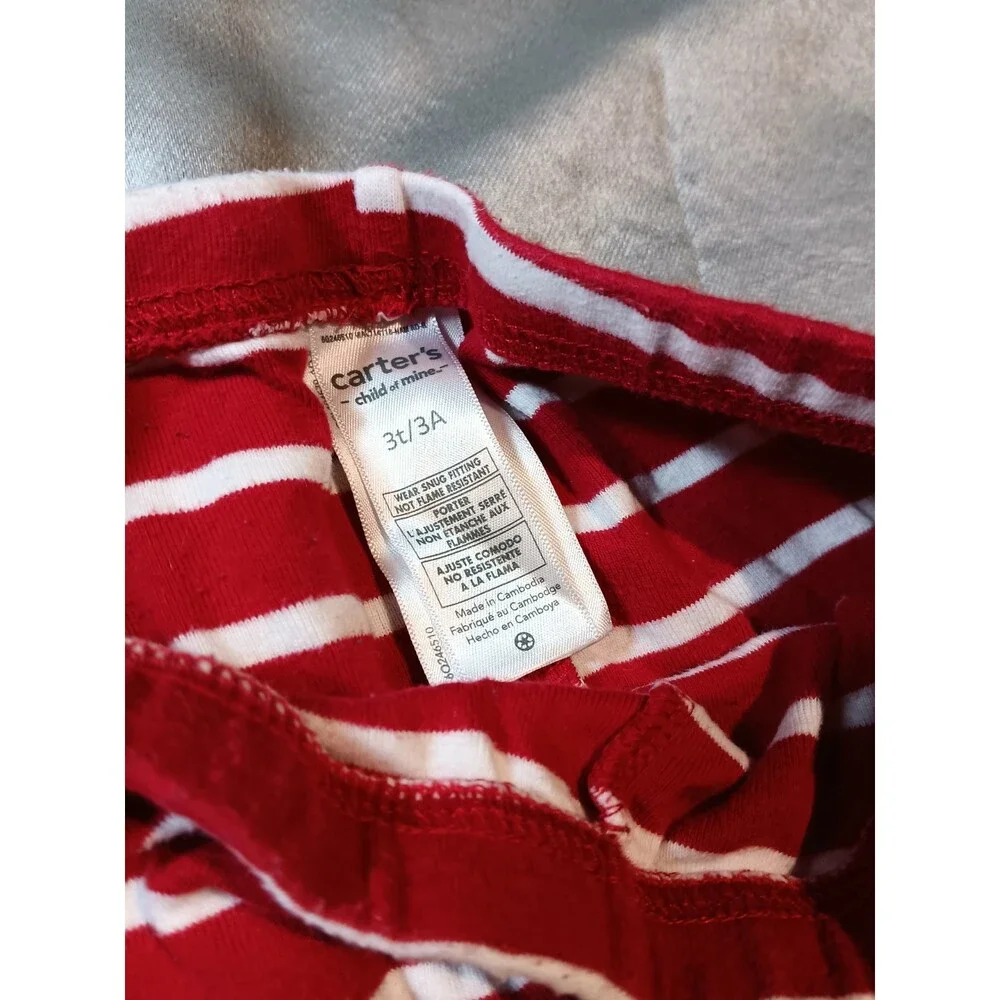 Carters 3T/3A Toddler Red Striped Santa's Shirt & Pants Christmas Pajamas